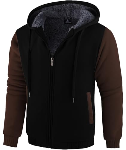 Image of V VALANCH Men Hoodies Zip Up Sherpa Lined Sweatshirts Heavyweight Thick Warm Fleece Winter Jacket