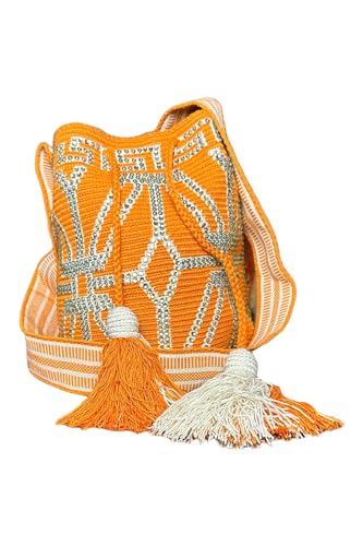Bolso Artesanal decorado con Cristales, Diseño en color Terracota, Hecho 100% a Mano