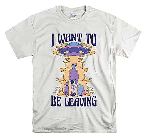 T-shirt UFO Aliens unisexe blanc taille L en coton confortable