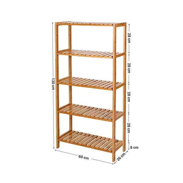 SONGMICS BCB35Y Bathroom Kitchen Storage Bamboo 5 Shelves Adjustable Floor Height Flower Stand Book Shelf Natural, 60 x 26 x 130 cm – Bild 4