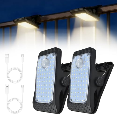 Hojalis Solarlampen Für Außen Mit Bewegungsmelder, 2 Stück LED Solar Mit Bewegungsmelder, 1500mAh Solarleuchten Mit Klemme, 3 Modi Wandlampe,...