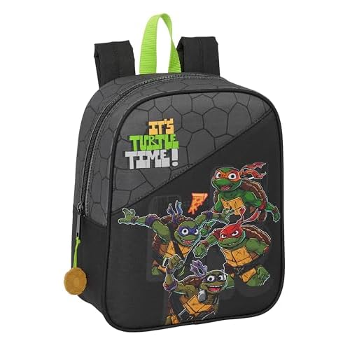 Safta TORTUGAS NINJA - Mochila Infantil, Mochila Niño, Mochila Escolar, Adaptable a Carro, Ideal para Guardería, Cómoda y Versátil, Calidad y Resistencia, 22x10x27 cm, Color Gris/negro