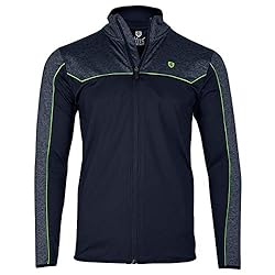 Island Green Golf IGTL2010 Mens 1/4 Zip Neck Contrast Performance Mid Layer Jacket, Blue Marl/Lime Green, X-Large