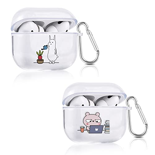 Earcase AP-Kaninchen+Arbeitsbär,Mouyou 2X AirPods Pro Hülle 2021 2019,Case für Apple AirPods Pro 1 Gen TPC Schutzhülle mit Karabiner Cover