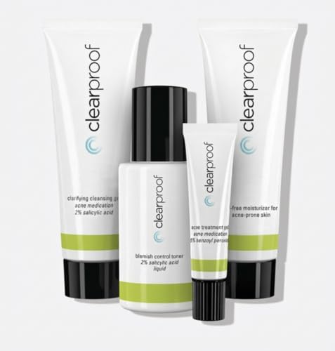 Clear Proof The Go Set â€“ 4-Piece Acne System 7-Day Trial Travel Kit (Cleanser 1 oz, Toner 0.9 fl oz, Acne Treatment Gel 0.1 oz, Oil-Free Moisturizer 1 fl oz)