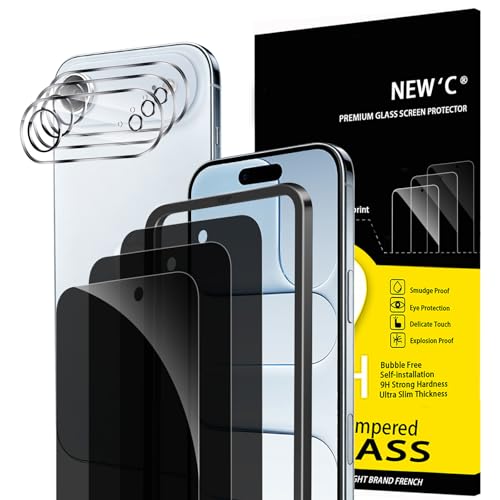 Image of NEW'C 3x Privacy Screen Protector for iPhone Air (6.5 inches)+ 3x Camera Lens Protector, Sensor Protection, Case Friendly Tempered Glass Film, Ultra Resistant, Easy installation tool included