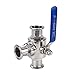 3-Way Ball Valve, 1.5 Inch Sanitary Ball Valve Clamp, 1/2 inch Stainless Steel 304, 3 Way Clamp Connection，Triclamp 3 way Valve(1.5