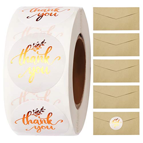 Wedong 500pcs Gold Foil Thank You Stickers, 1