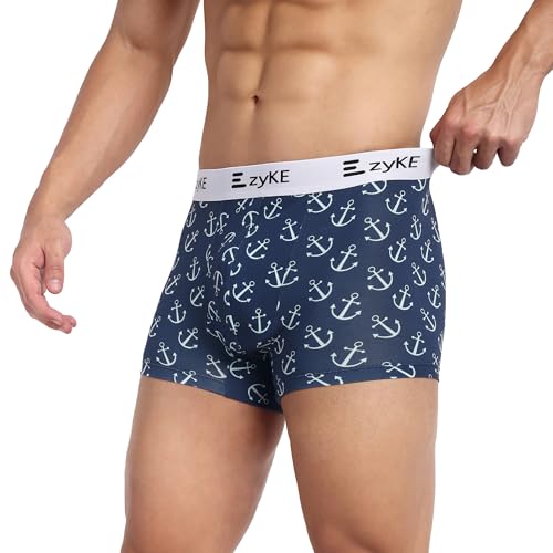 Image of Zyke Men's Printed Cotton Trunk Innerwear | 95% Cotton 5% Elastane Stretch Underwear | Ultra Soft Waistband Anti-Bacterial Moisture Wicking Trunks for Men (Pack of 1)
