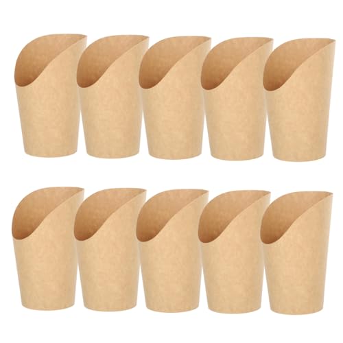 Cabilock 100pcs Disposable French Fries Cups Kraft Paper Snack Holders Unique Skewer Cone Design 12oz Versatile for Fries Skewers and Ice Cream
