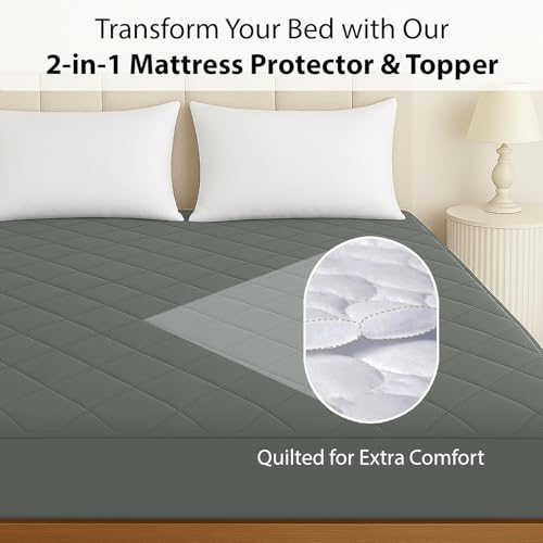 Image of Homestan Quilted 100% Waterproof Microfiber Mattress Protector Queen Size, Soft Bed Cover for Ultimate Comfort (78x66 inches, Grey)