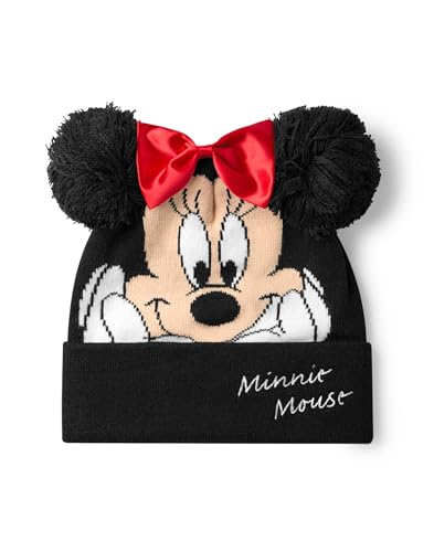Disney Minnie Mouse Girls Beanie Hat & Gloves Set | Black Knitted Winter Hat with Pom Poms and Red Bow | Kids One Size Hat & Gloves with Minnie Mouse Character Face | Classic Cartoon Merchandise Gift4