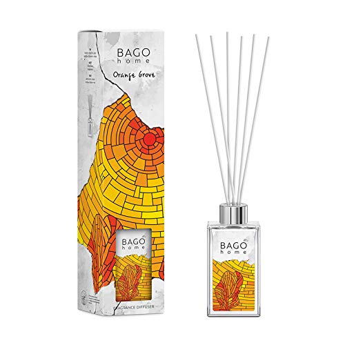 BAGO homeBAGO home Reed Diffuser Set - Orange Grove | 3.7 Ounces (110 ml) | Alcohol-Free | Mandarin, Orange Blossom & Moss | 8 Reed Diffuser Sticks Inside | Great Home, Office, Bathroom Decor