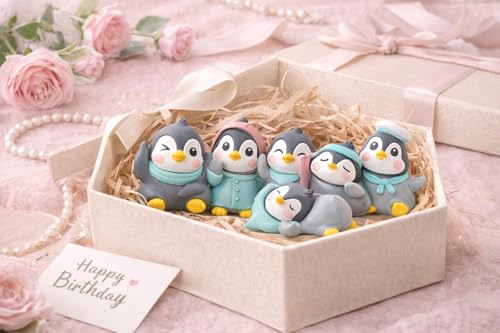 Image of Cute Penguin Miniature Figurines Set of 6 for Home Decor, Car Dashboard & Office Desk Decoration, Resin Decorative Showpieces, Gift Item for Kids, Couples & Friends (Set of 6)