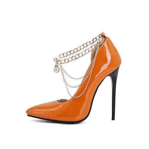 Escarpins sexy à bout pointu pour femme à enfiler avec talons hauts de 12 cm et chaînes - Escarpins faciles à marcher pour soirée et fête pour femme -...
