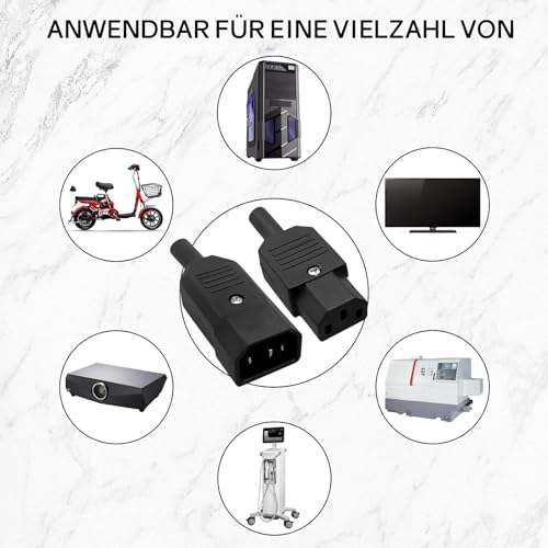 Powice 4 pcs Kaltgerätestecker AC 250V C14,Kaltgerätebuchse, Buchse Stromanschluss 10A 3 Polig IEC 320 Kaltgerätestecker für Computer Netzanschluss-Verlängerung,Kaltgeräteverlängerung,Männlicher Kopf