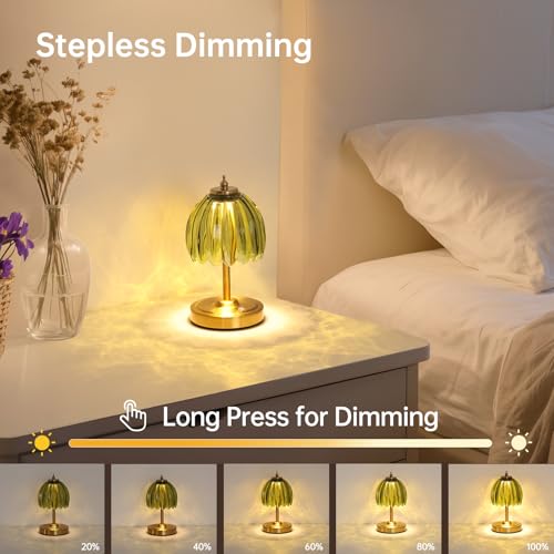 Image of Shenmoyl Set of 2 Tulip Table Lamp with 5200mAh Battery & Touch Control, Cordless Small Table Lamp with 3 Colors, Rechargeable Battery Operated Table Lamps for Nightstand, Bedroom (Green Tulip)