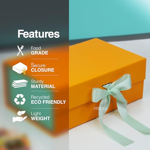 Image of RBS - Gift Boxes For Packing (23 x 16 x 10cm) Folding Gift Box (1 Pack) Rectangular Gift Box Empty Multipurpose Gift Hamper Box Empty Holds Upto (5 kg) Hamper Box with Ribbon (Mango Mint)