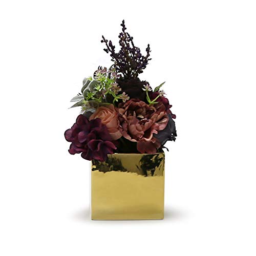 Wgv Ceramic Cube Vase Width 5.5" Height 5" (Fits 5" Pot) Elegant Modern Block Square Floral Planter Terrarium Container Table Dresser For Event Accent Home Office Decor Gold 1 Piece #TOP2