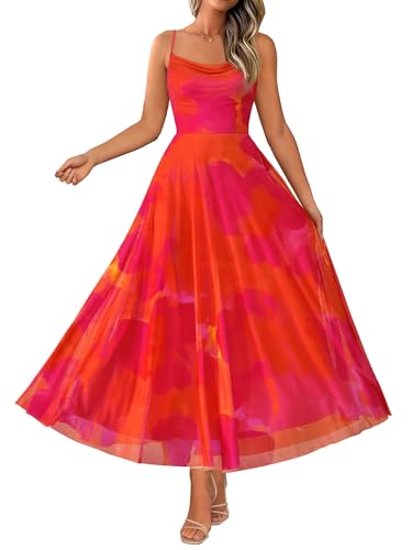 Image of BTFBM Women Summer Maxi Dresses Elegant Wedding Guest Dress | Cowl Neck,Spaghetti Strap,Mesh,Floral,A-Line,Flowy,Party,Cocktail,Homecoming,Graduation,Sundress,Prom,Beach Long Dresses