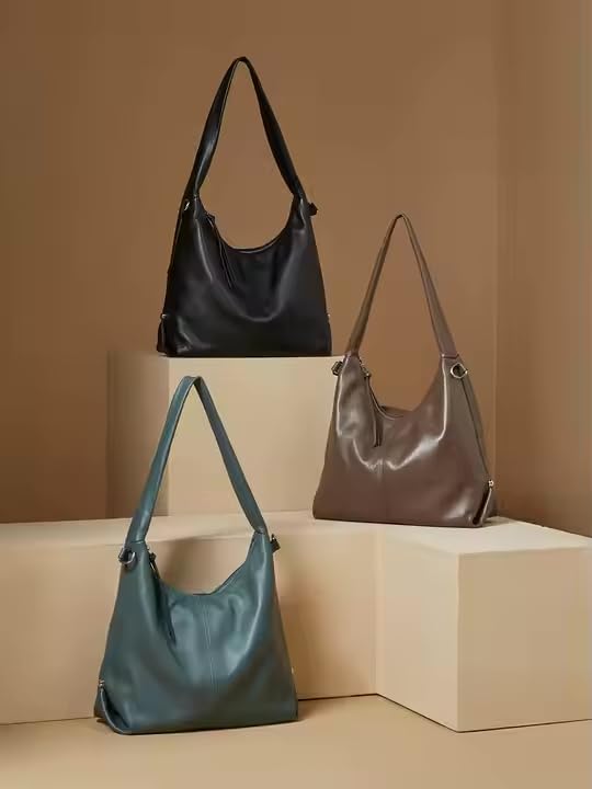 Image of Genuine Leather Hobo Handbag, Sadle Handle Shoulder Bag for Women, Trendy Designer Hobo Tote Handbag,