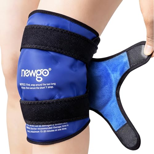 NEWGO Ice Pack for Knee Injuries Reusable, Knee Ice Pack Wrap Around Entire Knees for Replacement Surgery Recovery, Gel Cold Pack Wrap for Meniscus Tear, ACL, Swelling Pain Relief - Blue