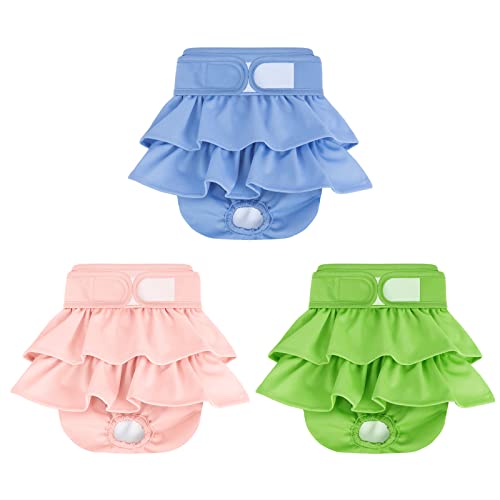 Image of Reusable Dog Diapers Female 3 Pack Washable Highly Absorbent Doggie Diapers, Flexible Doggy Diapers Female, Leak-Proof Puppy Diapers for Dog Period Heat Incontinence Potty Training, S