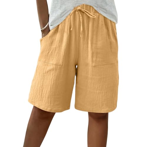 Short en coton et lin mélangé femme taille haute élastique vêtement été
