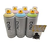 PROGAL COLORS NBQ Pro Lot de 6 flacons de peinture en spray Original Pastel H20 6 x 400 ml + 3 x diffuseur – Peinture en aérosol à base d'eau – Faible odeur – Pour l'intérieur et l'extérieur –