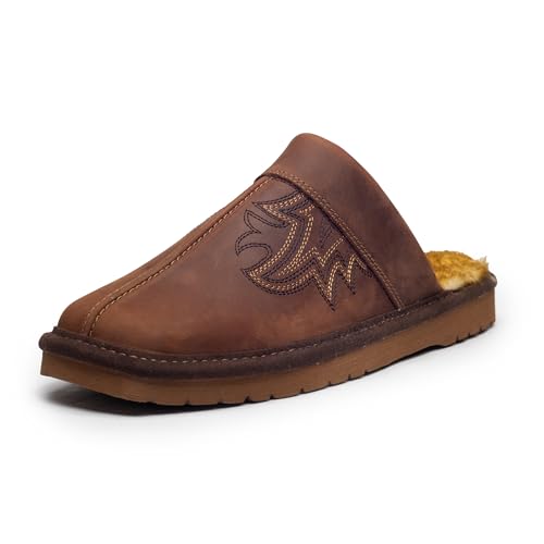 Image of ARIAT Silversmith Men's Suede Slippers, Square Toe Slip-On | Western Boot Look, Indoor Outdoor House Shoe, Faux Shearling Warmth, Cushioned Footbed, EVA Rubber Sole, Closed Back Clog