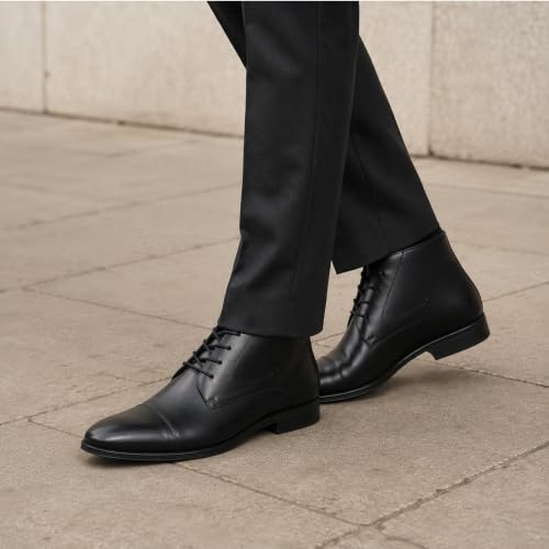 Image of Holy dove Mens Dress Boots Leather Oxford Chukka Boots | Hi-Poly insole,non-slip rubber outsole, business formal, ankle-high chukka Oxford style