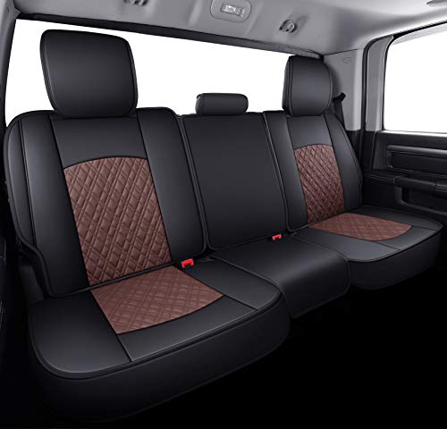 Image of YIERTAI Car Seat Covers for Dodge Ram Fit 2009-2026 1500 2010-2026 2500 3500 Classic Bighorn Longhorn Laramie Tradesman Truck Brown Rear