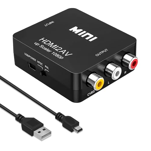 VIVIDRISE Adaptador RCA a HDMI, 1080P AV a HDMI, convertidor RCA compuesto CVBS, adaptador AV a Hdmi con alimentación USB-C para Wii PS2 PS3 Xbox SNES N64 VHS VCR Reproductor de DVD