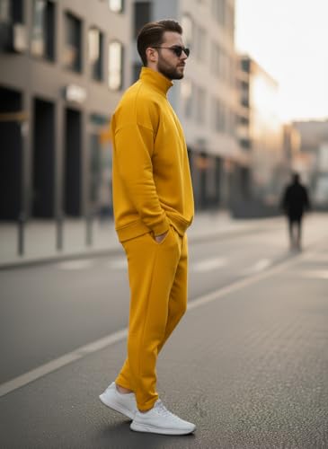 Image of Mack Jonney Solid Half Zipper Track Suit for men | Co-ord Set | Warm Fleece Tracksuit Set | Full Sleeve Sweatshirt