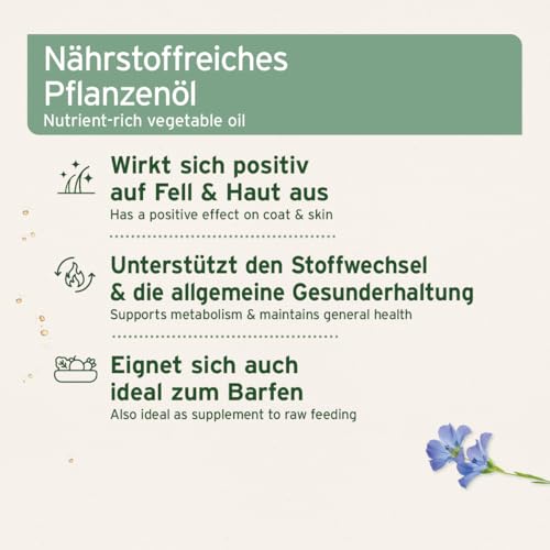 AniForte Leinöl Hunde & Katzen 500ml - Natives & kaltgepresstes Leinsamenöl, reich an Omega 3 & Omega 6 Fettsäuren, Barf Öl Zusatz, Leinöl für Hunde & Katzen