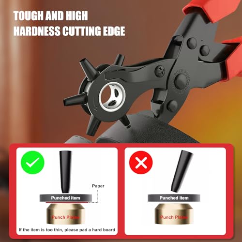 Image of Diyife Leather Hole Puncher, Full Set Punch Tool Kits for Belt, Watch Band, Shoe, Crafting, Handbag Straps, Fabric, with Extra Punch Plates and Ruler, Multi Hole Sizes Make, Red