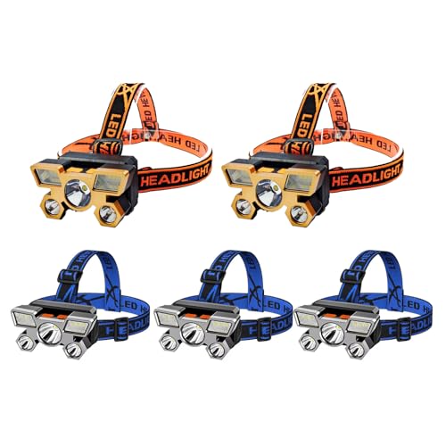 iFCOW Headlights for Forehead, 5pcs LED Headlamp Rechargeable Waterproof Super Bright 90° Adjustable Head Light 4 Lighting Modes for Camping Hiking Caving Fishing