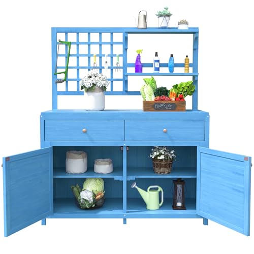 Gartenschrank,Gartengeräteschrank,Gartenmöbel Aufbewahrungsschuppen mit Regalen, Outdoor Schrank,Geräteschuppen Terrassenschrank, Balkonschrank, Gerätehaus, Garten Möbel (Blau)