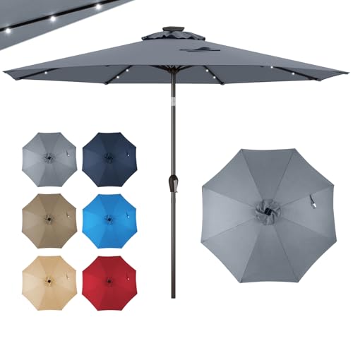 GOPLUS Parasol de Jardin Exterieur 3M, Grand Parasol Inclinable avec Lumineux Solaire 24 LED, 8 Baleines, Manivelle, Anti-UV, pour Plage Balcon Patio, Base Non...