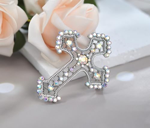 Image of Gyn&Joy Sparkle Crystal Rhinestones Holy Cross Brooch Pin Jewelry For Women Men