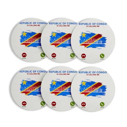 sous Verre Ronds Base Liège- Congo is Calling Me Flag Kinshasa - Lot de 6 (95 x 95 mm)
