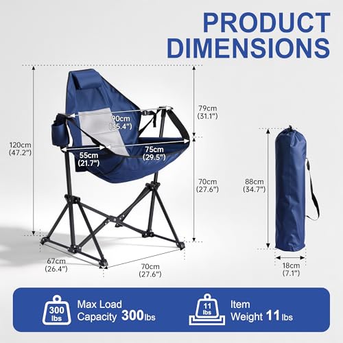 TlaroRiz Portable Outdoor Hammock Chair, Adjustable Swinging Camping Seat with High Back, Breathable Mesh, Supports 300 lbs, Ideal for Lawn, Patio, Camping, Blue - Image 2
