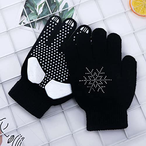 Hotfiary Kids Girls Ice Figure Skating Gloves for Competition and Practice, Warm Winter Gloves with Anti-Slip Palm and Rhinestone Skates for Testing, Performance, Show and Dance, 1 Pair2
