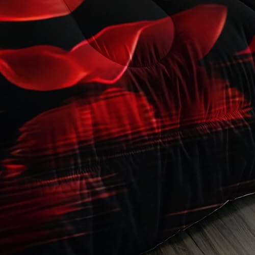 Image of QOOMO 3Pcs Red Rose Comforter Set Full Size,Blue Crown Bedding Set for Teens Boys Girls,Black Comforter with 2 Pillowcases,Soft and Lightweight