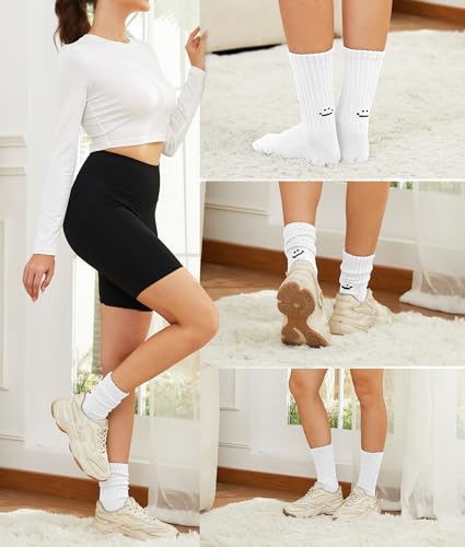 Women's Cute Scrunch Slouch Crew Socks 3Pack Retro Kawaii Chunky Ribbed Cotton Boot Sneaker Cozy Calf Socks Size 5–112