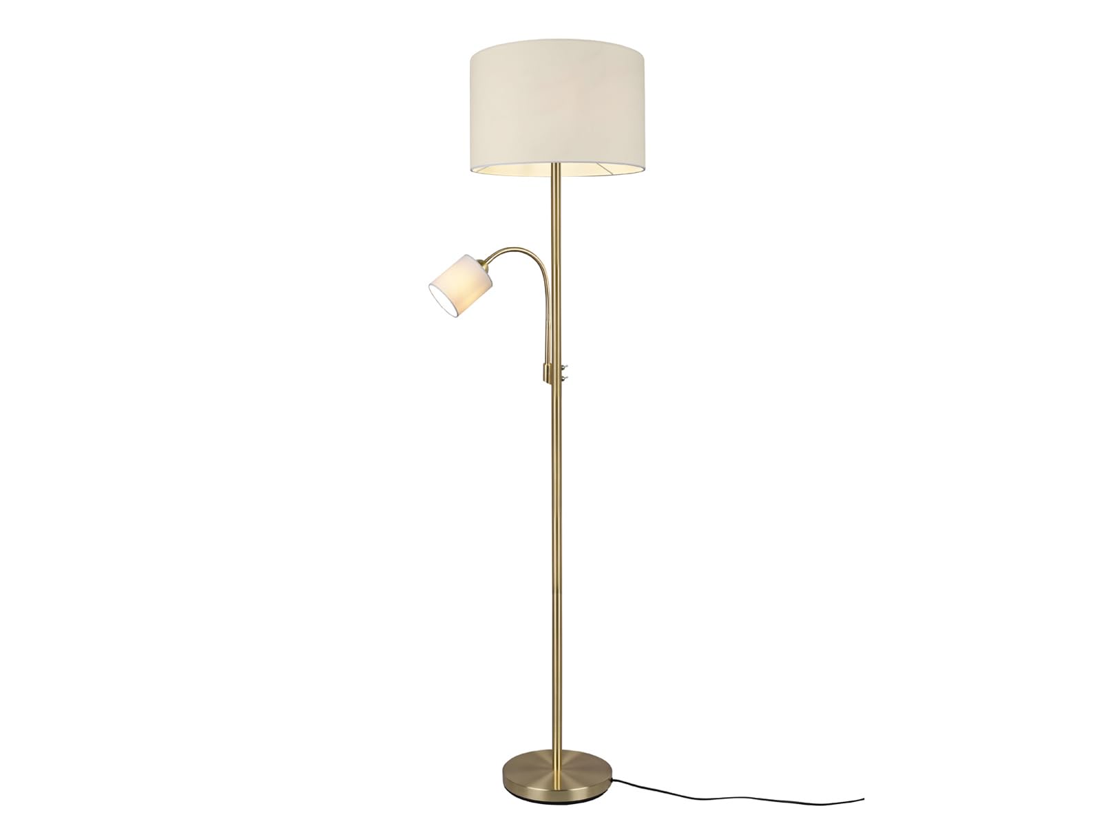 meineWunschleuchte Lampa stojąca z mosiądzu z lampką do czytania i abażurami materiałowymi w kolorze kremowo-białym, wysokość 170 cm