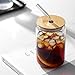 WISIMMALL Drinking Glasses with Bamboo Lids and Glass Straw 2PCS Set, 16oz Glass Cups with Lids and Straws, Beer, Iced Coffee Glasses, Soda, Gift 1 Cleaning Brushes