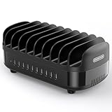 NTONPOWER Estación de carga para tablet, 10 puertos, multiUSB, 120 W, con disipador de calor automático silencioso, para teléfonos móviles, smartphones, tabletas, color negro