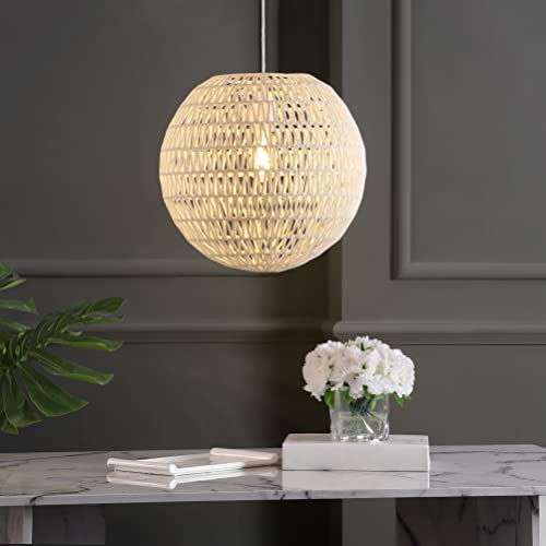 JONATHAN Y JYL6503B Luna 15.75" 1-Light Bohemian Modern Woven Rattan/Iron LED Pendant Farmhouse Coastal Adjustable Dining Room Living Room Kitchen Island Foyer Bedroom Hallway, Cream/White - Image 4