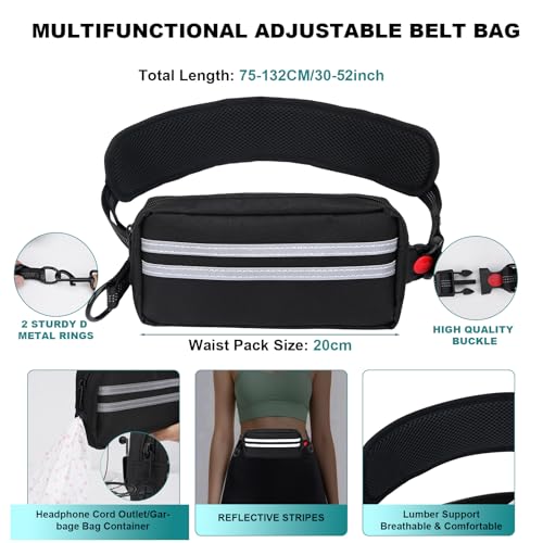 Joggingleine Hunde, Freihandleine Laufleine Hundeleine mit Bauchgurt, Abnehmbare Hüfttasche, 1.45-2M Bungee-Laufleine Hundeleinen für Mittelgroße Große Hunde bis zu 50 kg